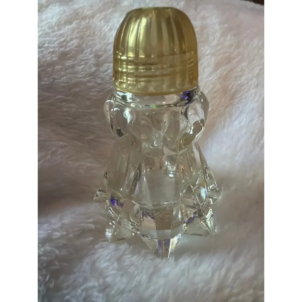 Vintage Crystal Style Glass Salt Shaker Gold Plastic Lid Starburst Base 3